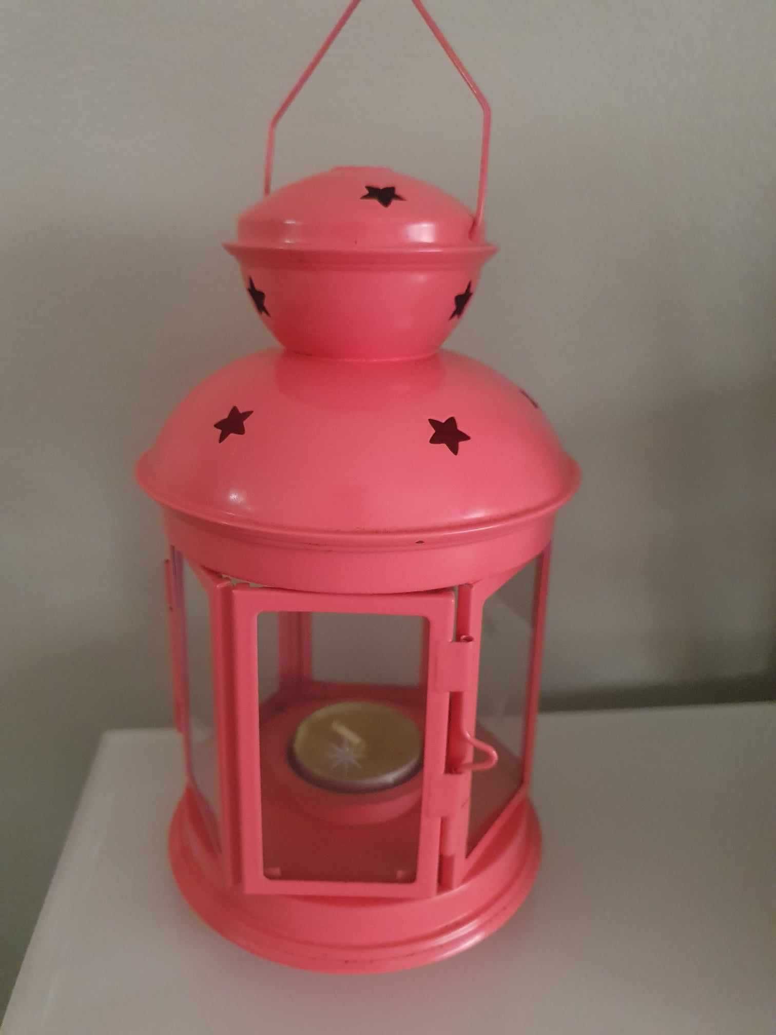 Lanterna porta velas cor de rosa