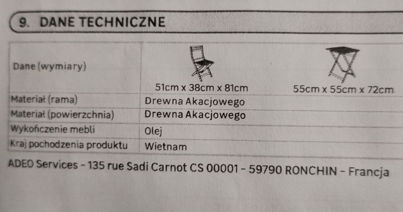 Zestaw mebli ogrodowych ,balkonowych składanych stół +2 krzesełka