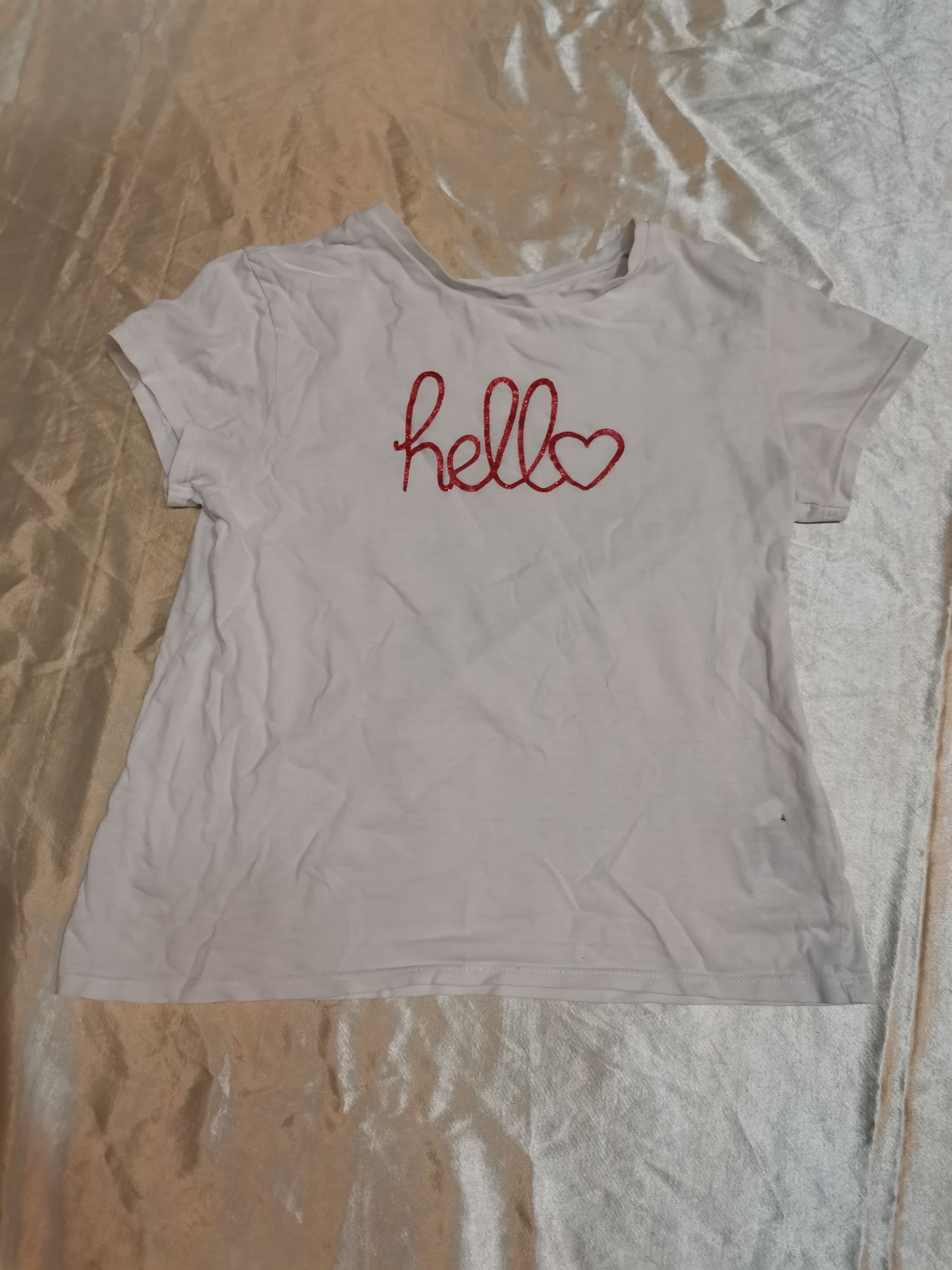134 140 H&M Bluzka T-shirt koszulka biała krótki rękaw z napisem