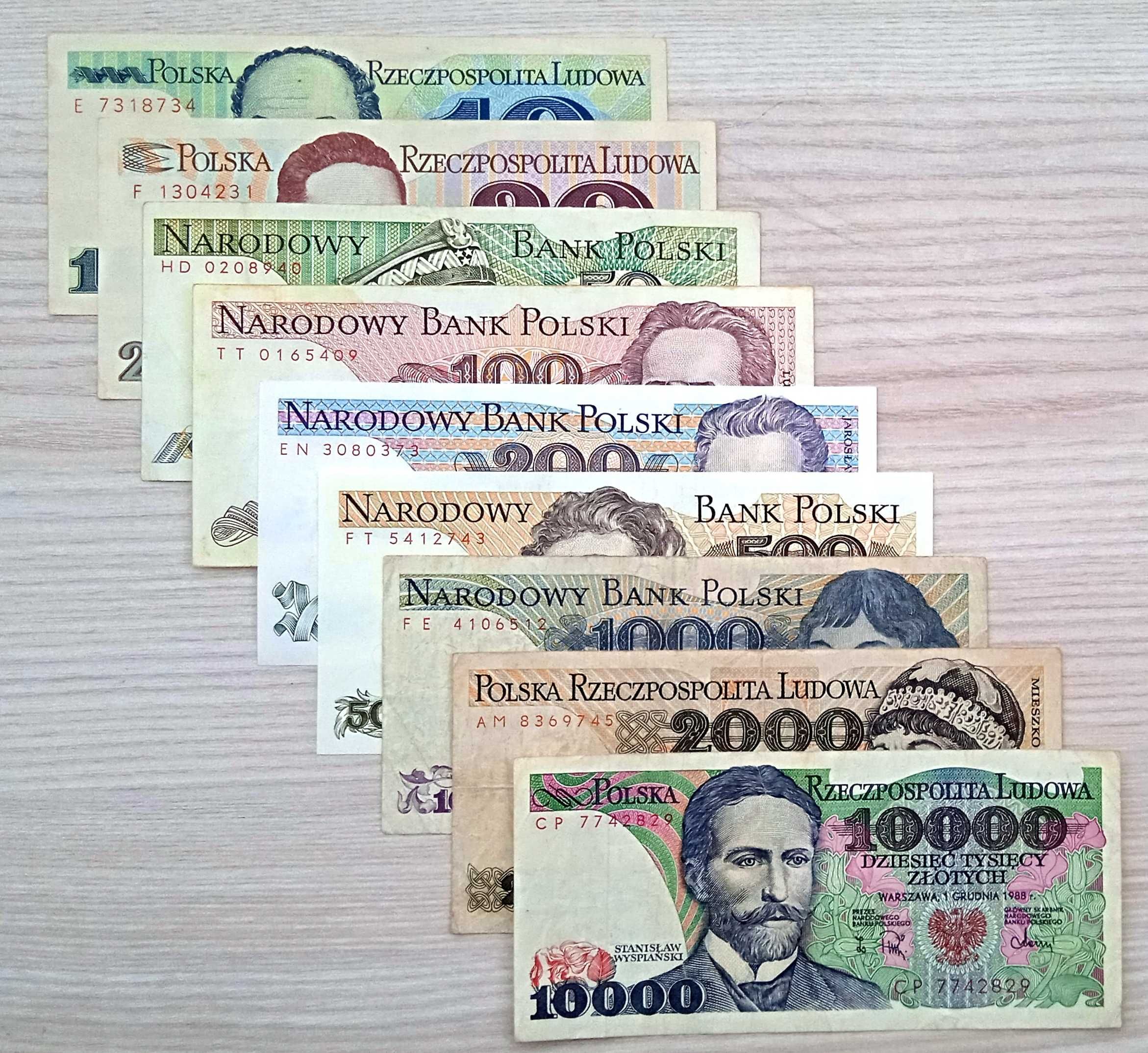 Banknoty PRL  zestaw  9 szt.  od 10 zł do 10.000 zł