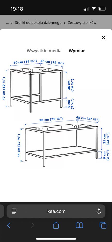 Ława, stolik ikea 90 cm x 45 cm