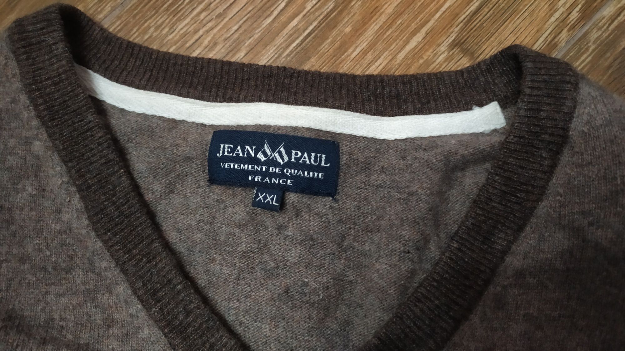 Sweterek męski rozmiar XXL Jean Paul 80% wełna brązowy