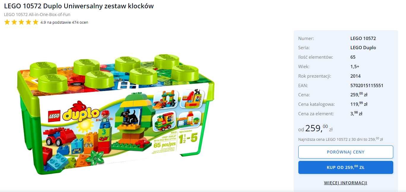 Lego duplo zestaw uniwersalny 10572 z pudełkiem