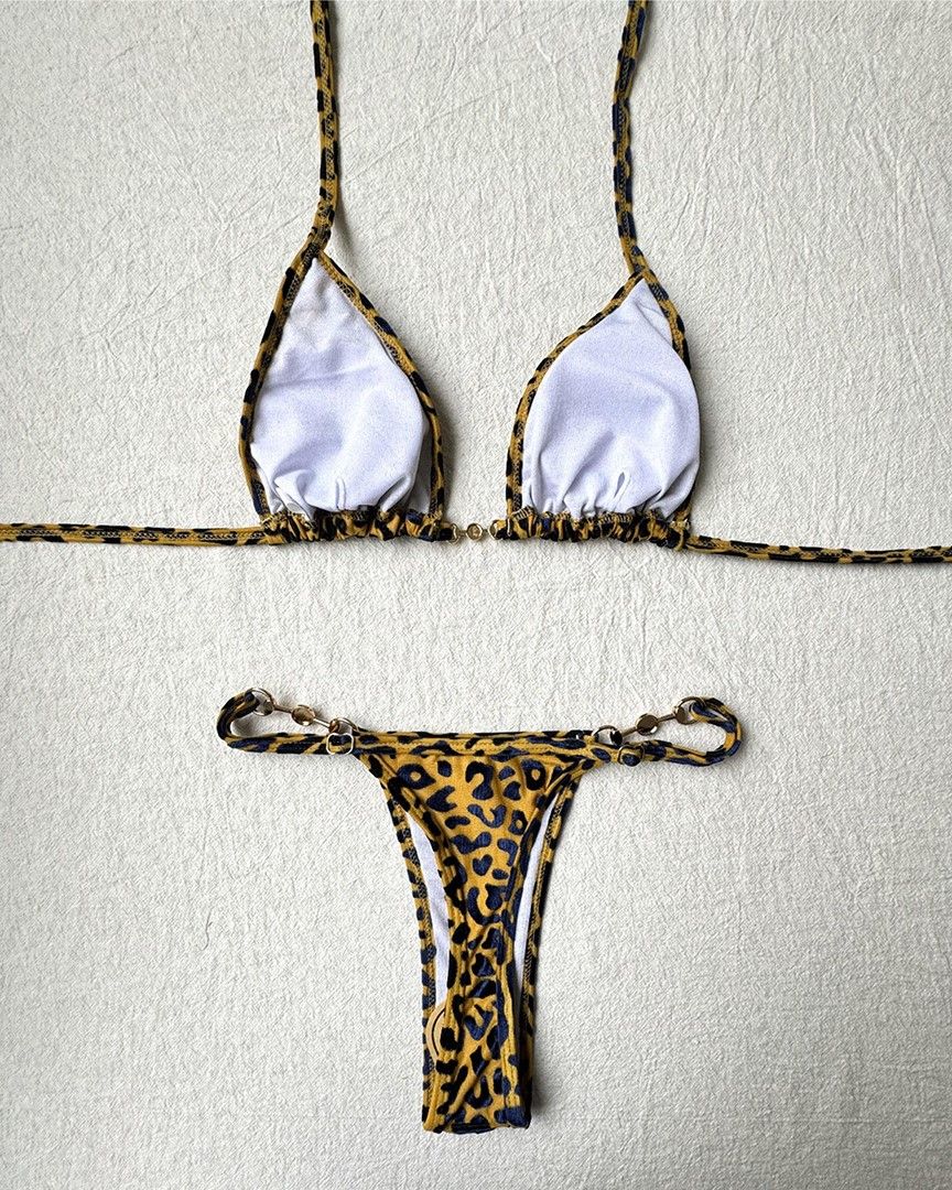 Marmari bikini wiązane plaża strój kąpielowy miodowa panterka koraliki