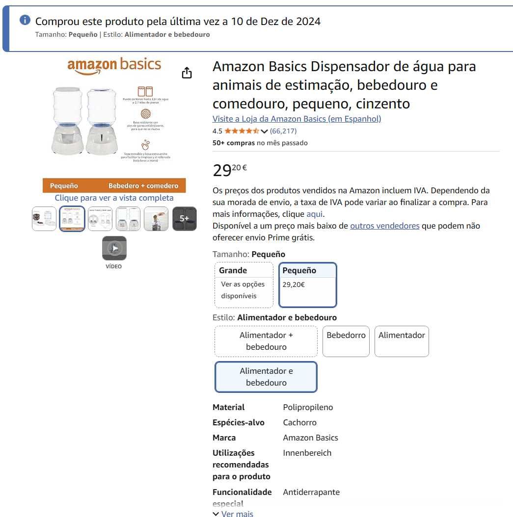 Dispensador de comida para animais (como novo)