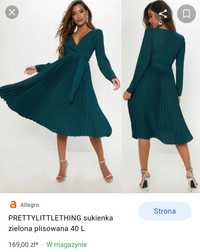 Nowa sukienka L PrettylittleThing plisowana butelkowa zieleń