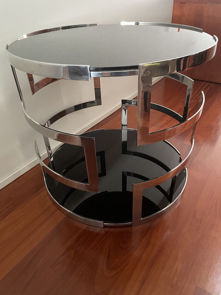 Mesa de apoio em aço inox e vidro temperado escuro - Novo Preco
