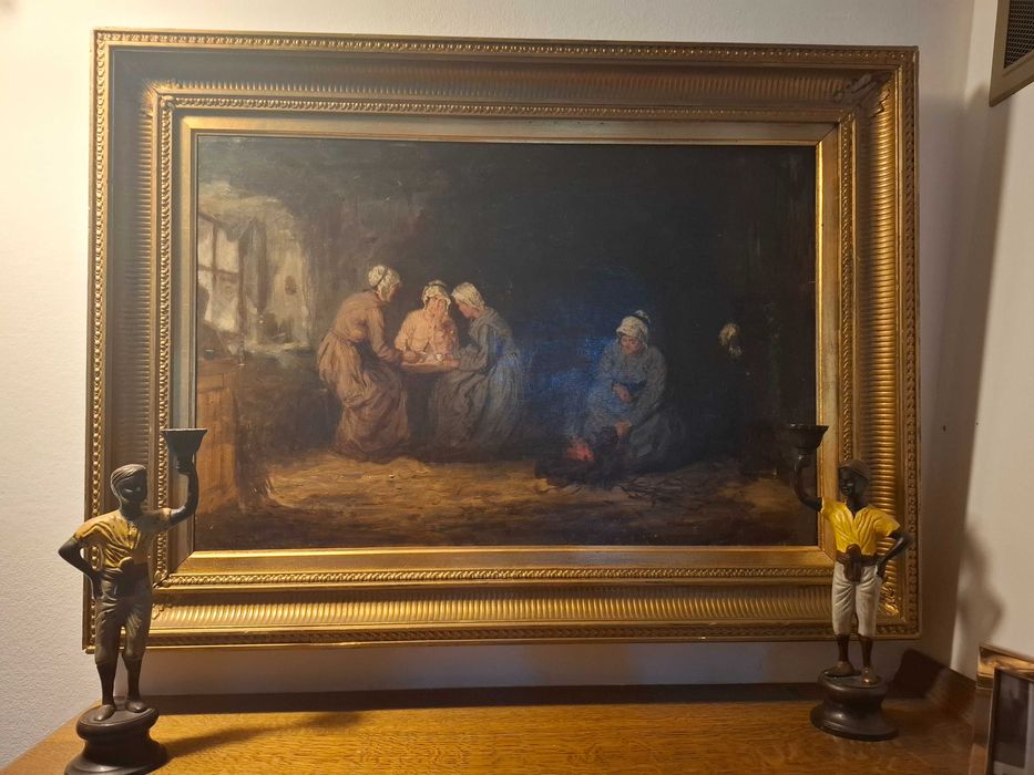 Obraz olejny XIX w. W.Hutcheson "Kumoszki"