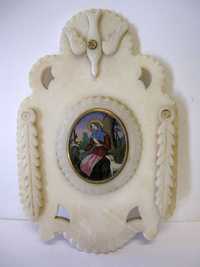 antiga imagem de Santa Lüfthildis de Bona- pintura de vidro reverso