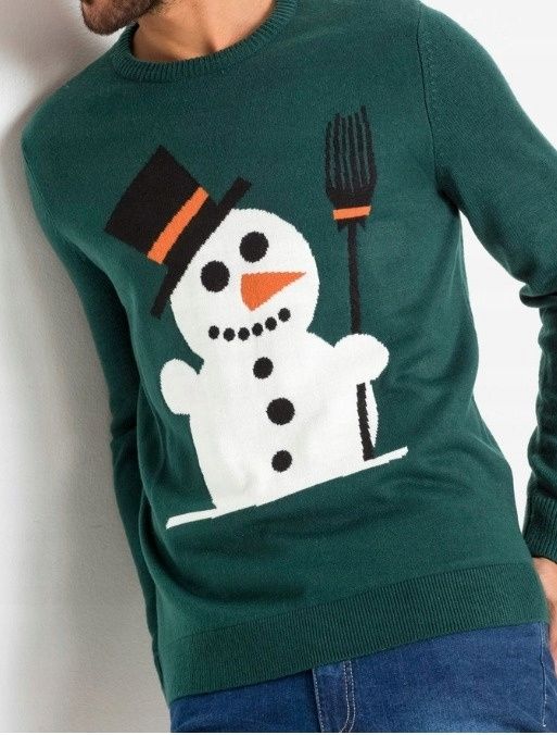 B.P.C sweter męski zielony świąteczny wzór bałwanka 3XL.