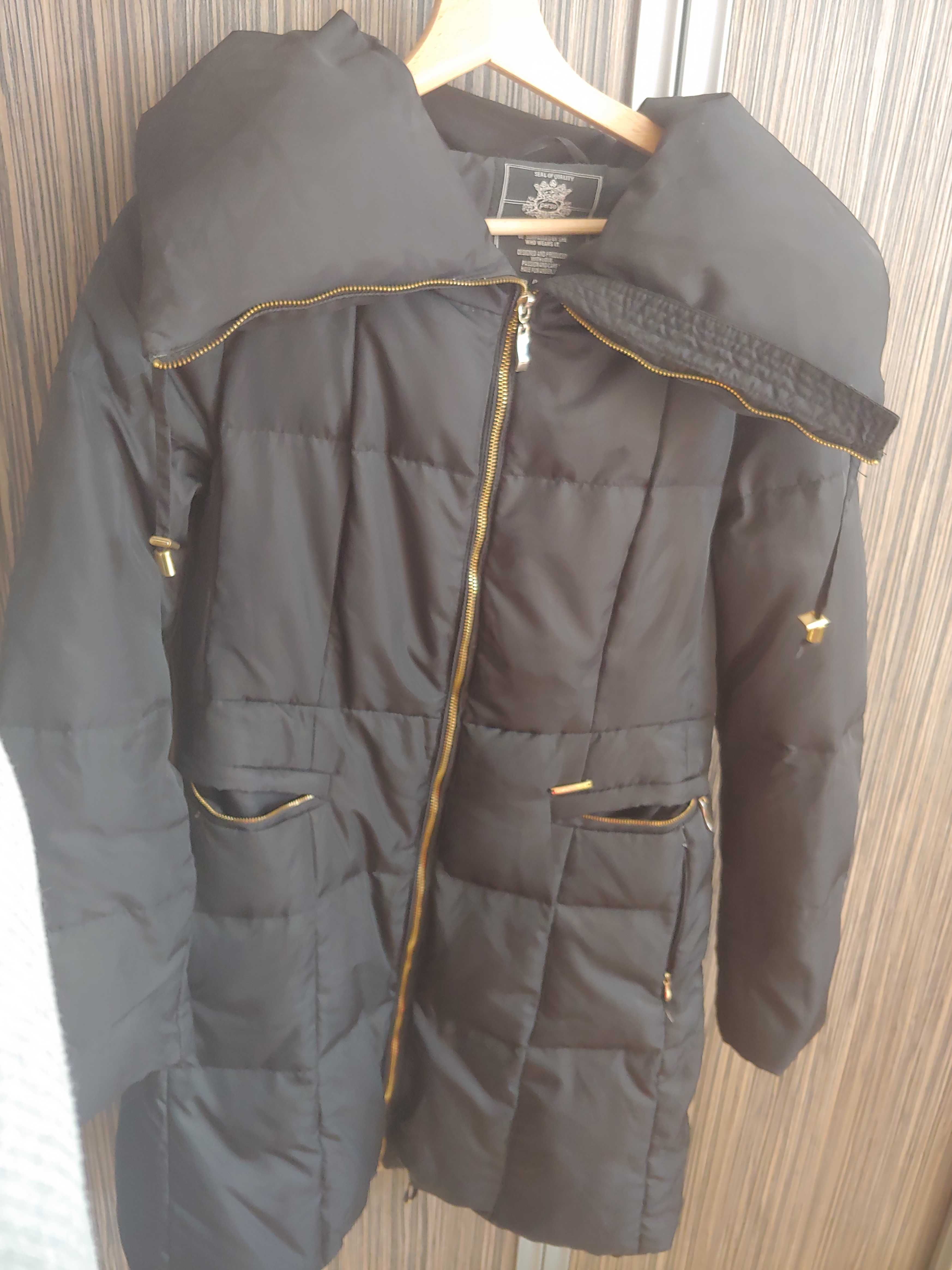 Płaszcz damski 38 M zimowy taliowany czarny ciepły kurtka