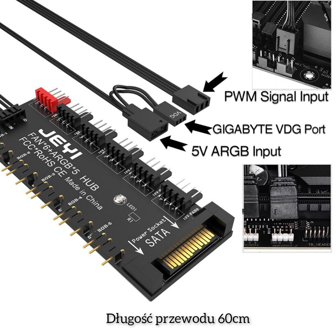 Rozdzielacz splitter hub 4 pin PWM / 3 pin ARGB RGB