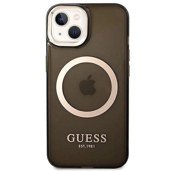 Etui Guess Gold Outline Translucent MagSafe na iPhone 14 Plus - czarne