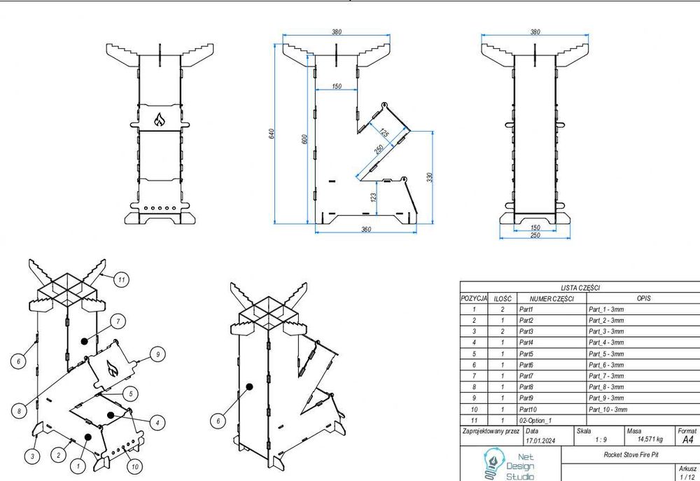 Piecyk rakietowy, składany, projekt CNC, pliki DXF + PDF - 2 w jednym