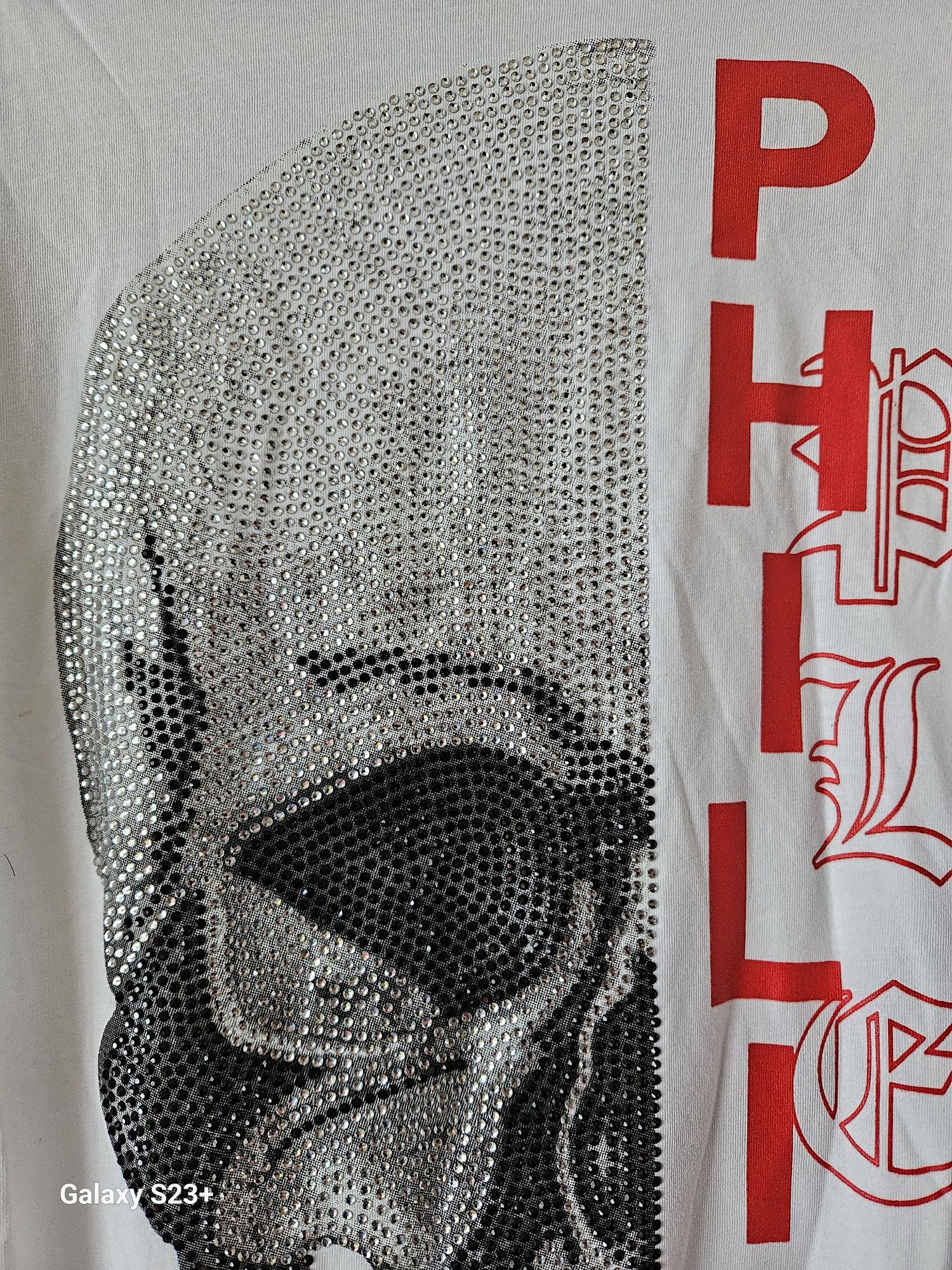 Philip plein L super koszulka t shirt biała kamienie