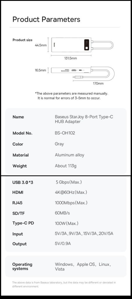 Хаб Baseus 8 in 1 Type-C Gleam hub адаптер переходник otg Macbook Pro