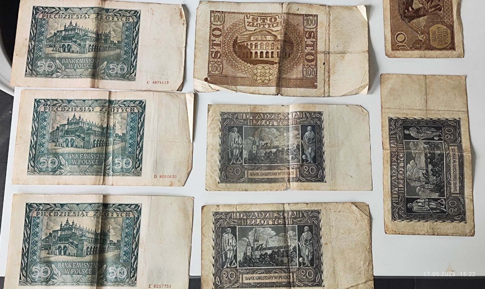 Zestaw banknotów Polskich z okresu Generalnej Guberni