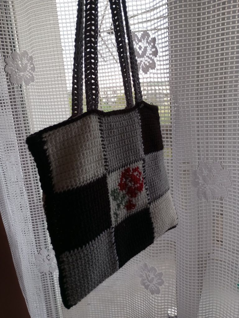 Torba na ramię na szydełku kwiaty vintage handmade