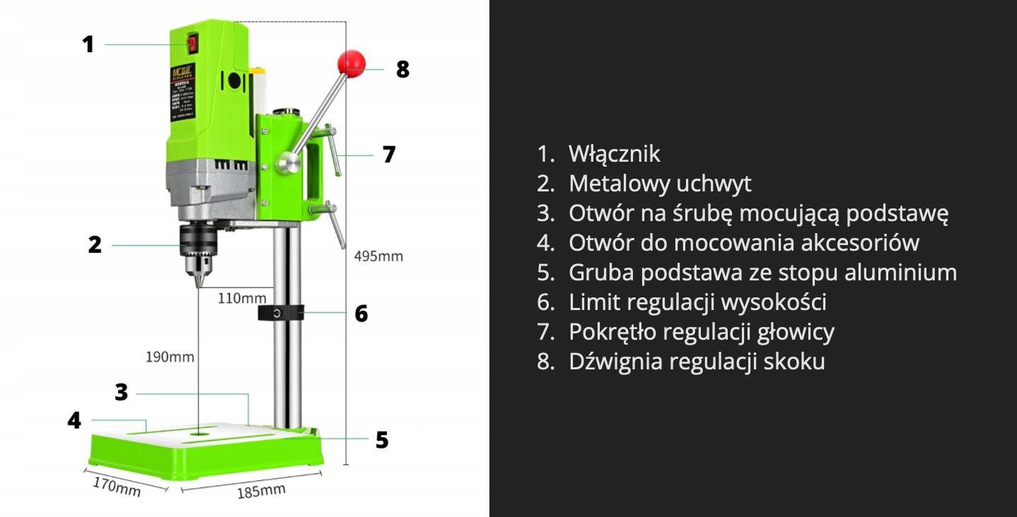 WIERTARKA STOŁOWA Kolumnowa Słupkowa 1050W 3-16 mm