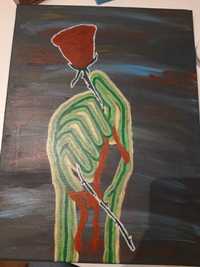 Obraz ręcznie malowany, dłoń trzymającą różę
