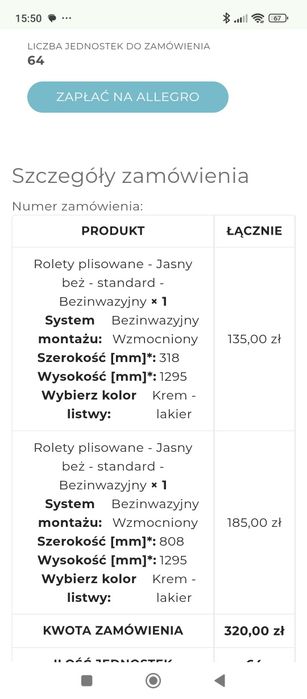 Rolety plisowane beżowe 2 szt.