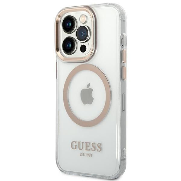 Guess Etui iPhone 14 Pro 6,1" Metal Outline Magsafe Złoty