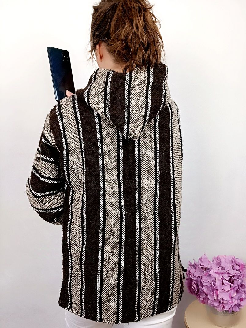 Brązowo beżowa indyjska bluza damska z kapturem  Indie Nepal Boho bohe