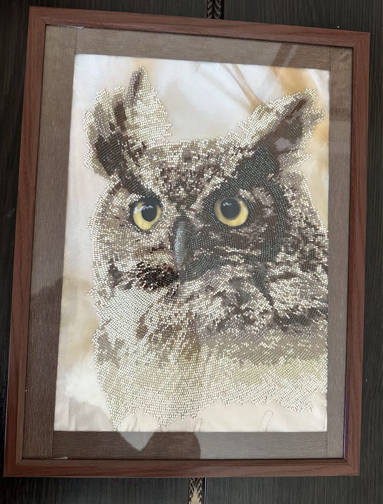 Картина вишита бісером філін сова у рамці