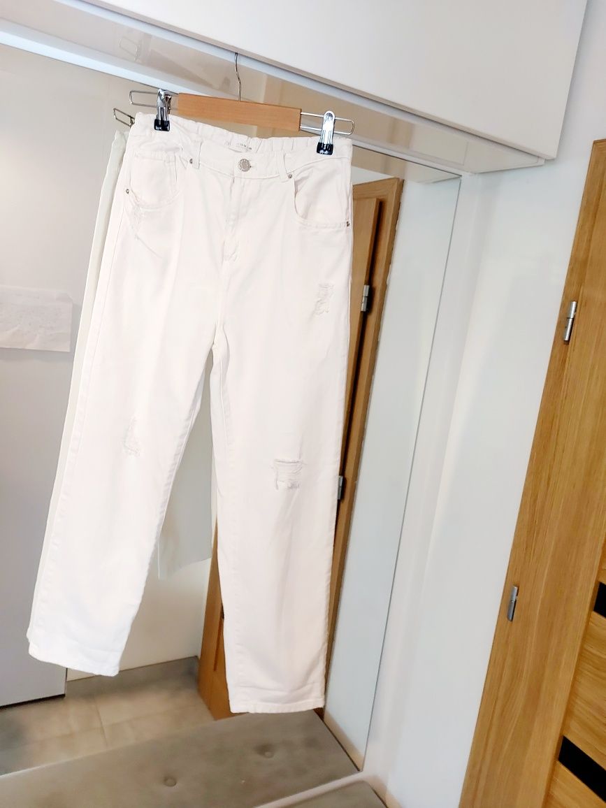 Zara spodnie 164 cm białe jeansy baggi z wysokim stanem