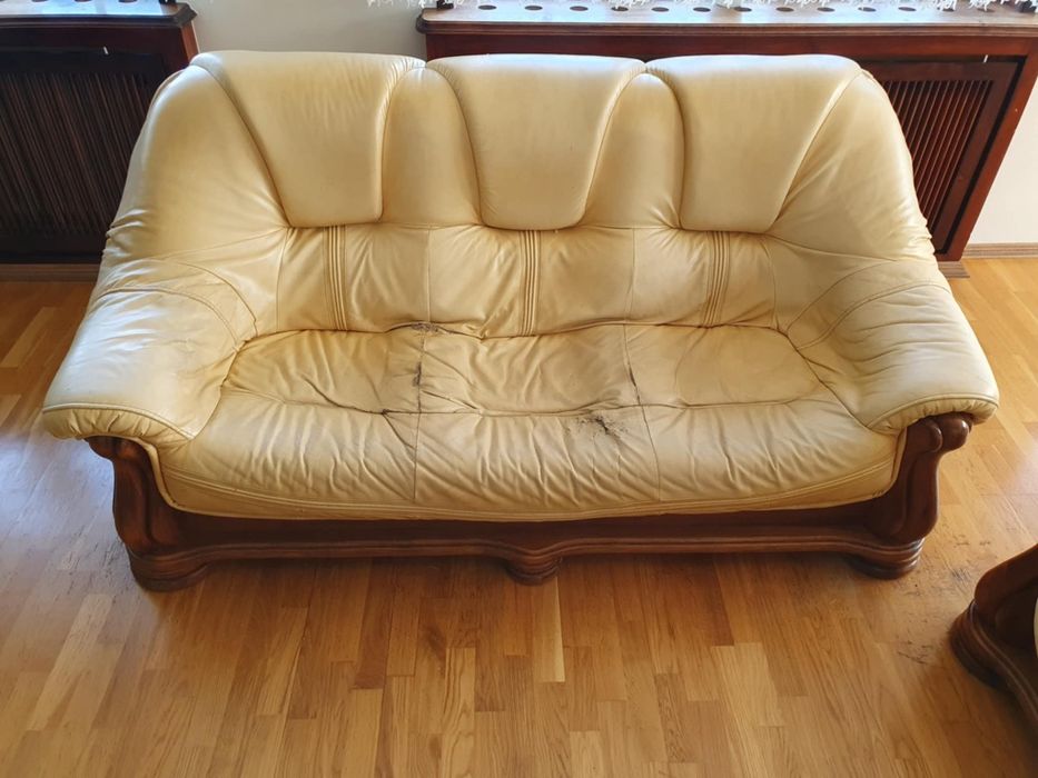 Zestaw wypoczynkowy drewno/skóra