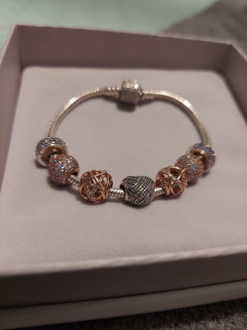 Pandora charms bransoletka silver i Rose gold