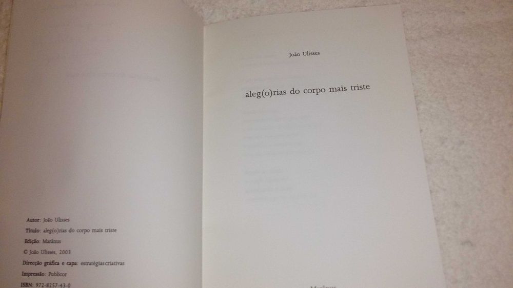 alegorias do corpo mais triste (joão ulisses) livro