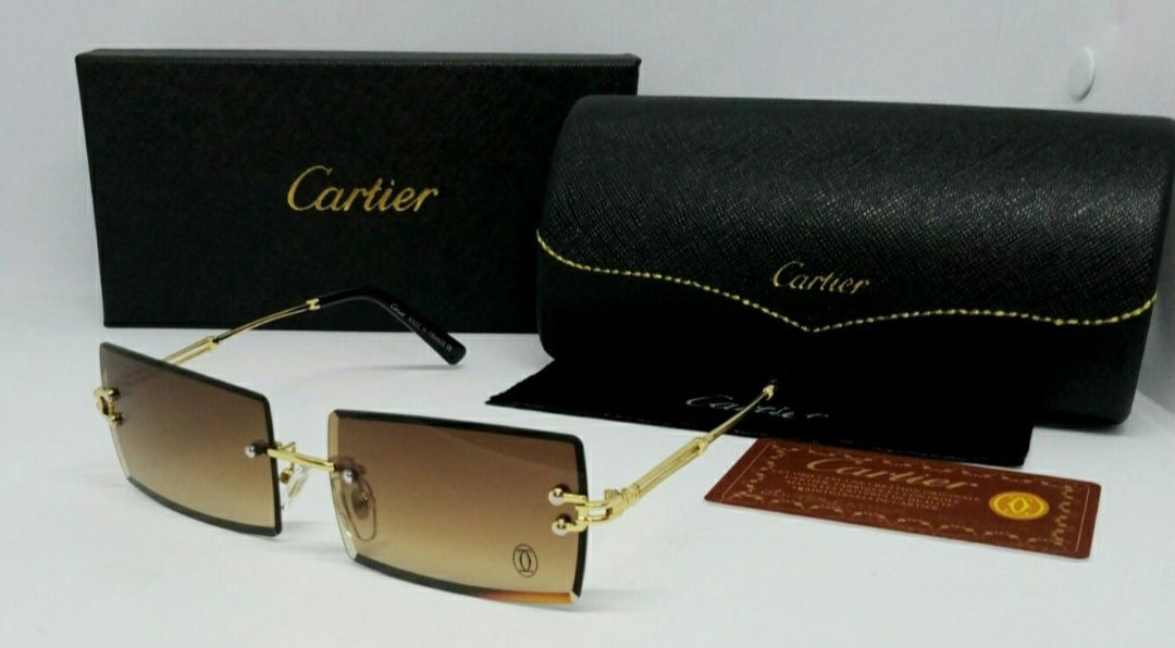 Cartier модные узкие безоправные мужские очки коричн градиент