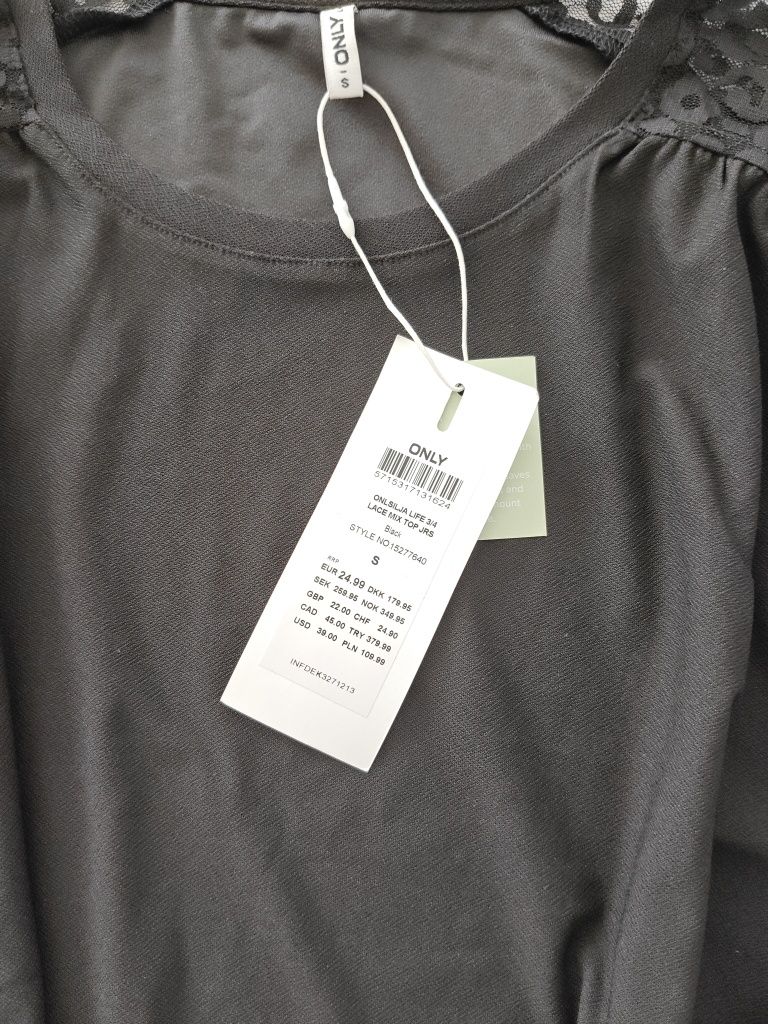 Bluzka damska czarna elegancka rękawy 3/4 nowa Only S