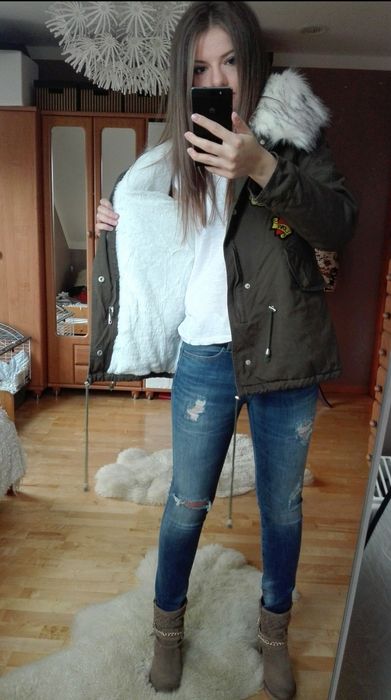 Parka ocieplana glo story kurtka zimowa khaki L