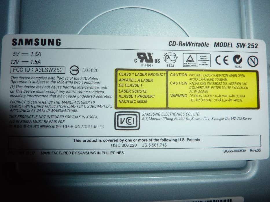 Drive Samsung CD-RW Modelo-SW-252