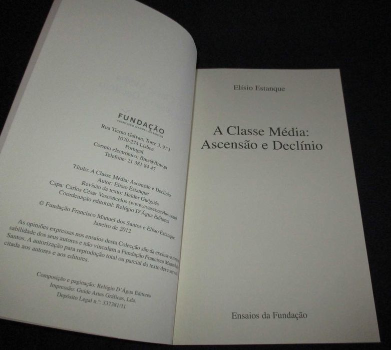 Livro A Classe Média Ascensão e Declínio Elísio Estanque FFMS
