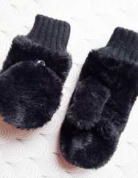 Rękawiczki 128/134 z sztucznym futerkiem na polarku odpinane palce