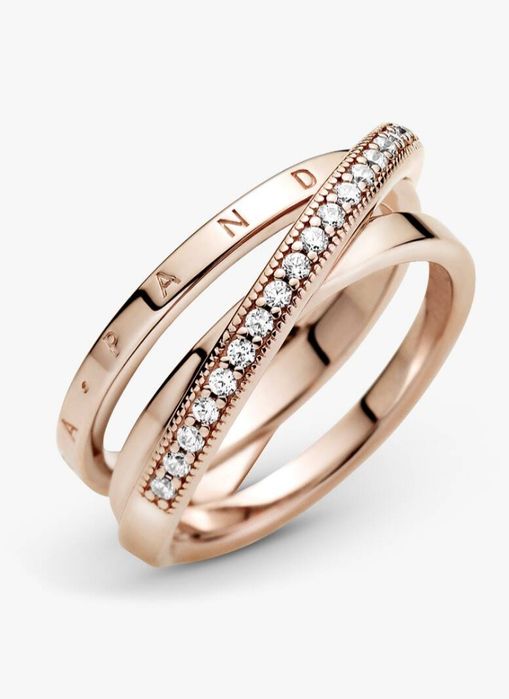 [REVENDEDOR] Anéis Pandora Crossover Pavé Triple Band Dourado e Rose