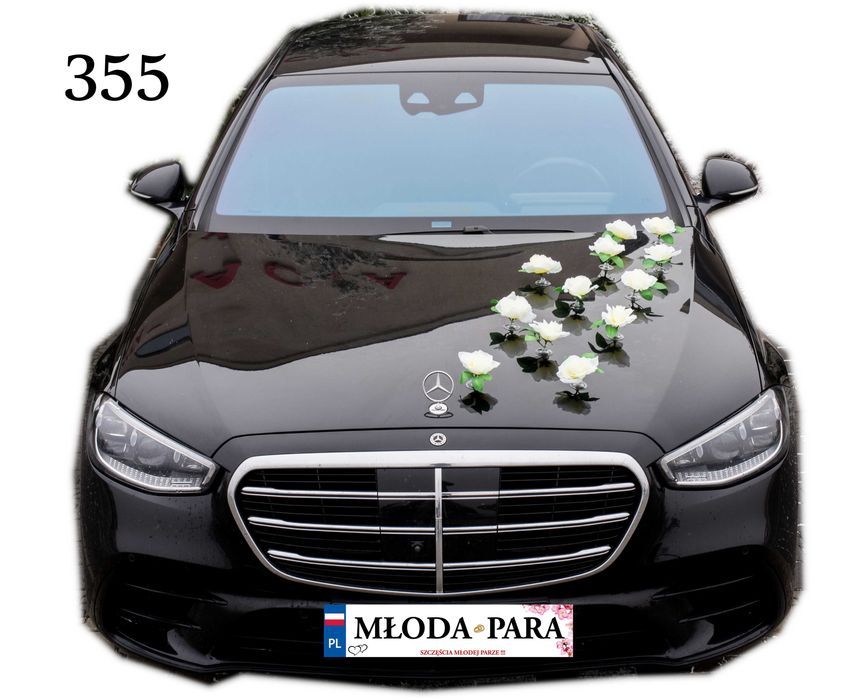 ŚLUBNA dekoracja na auto w kolorze KREMOWYM. Ozdoby na auto 355