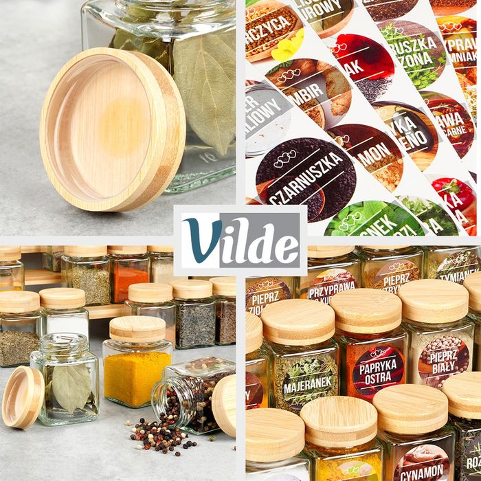 Pojemnik na przyprawy szklany 100 ml 24 szt. + 90 naklejek