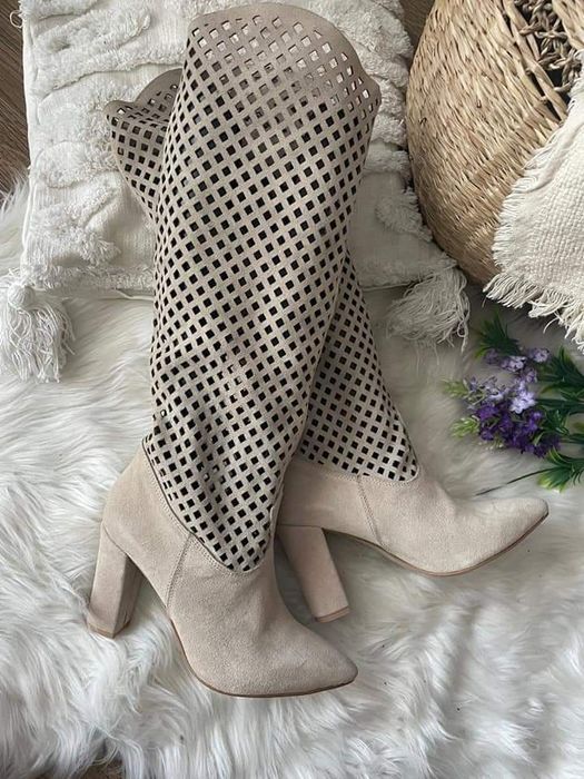 Eleganckie kozaki ażurowe wiosenno letnie skóra naturalna