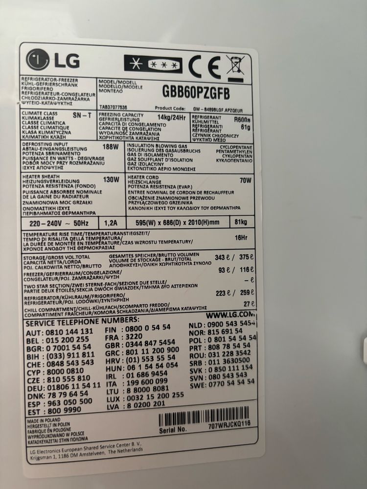 Combinado LG 2m (com avaria)