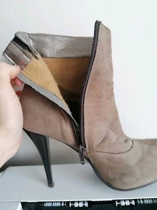 Szaro-brązowe botki, kozaczki na zameczek rozm. 37