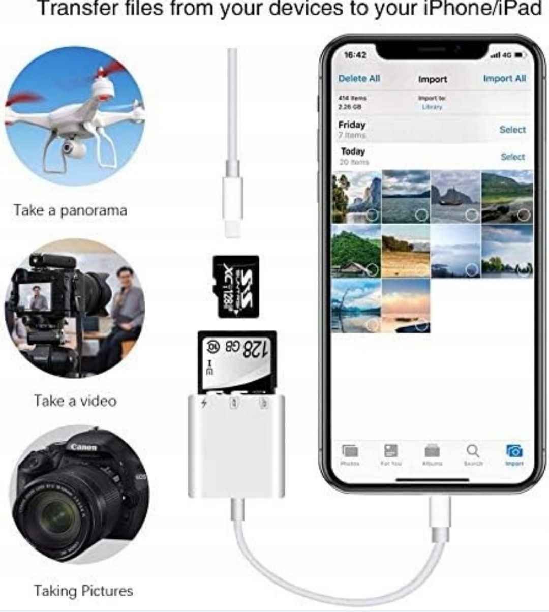 Czytnik kart do  iPhone  LIGHTNING adapter  przejściówka  MICRO SD/TF