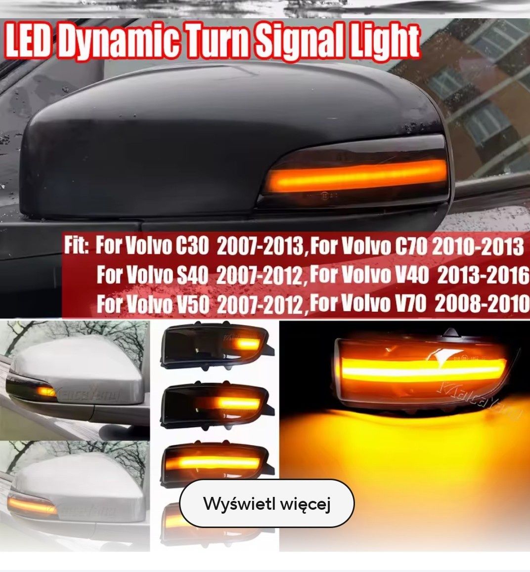 2 Kierunkowskazy DYNAMICZNE LED w lusterko VOLVO C30,S40,V40,V50