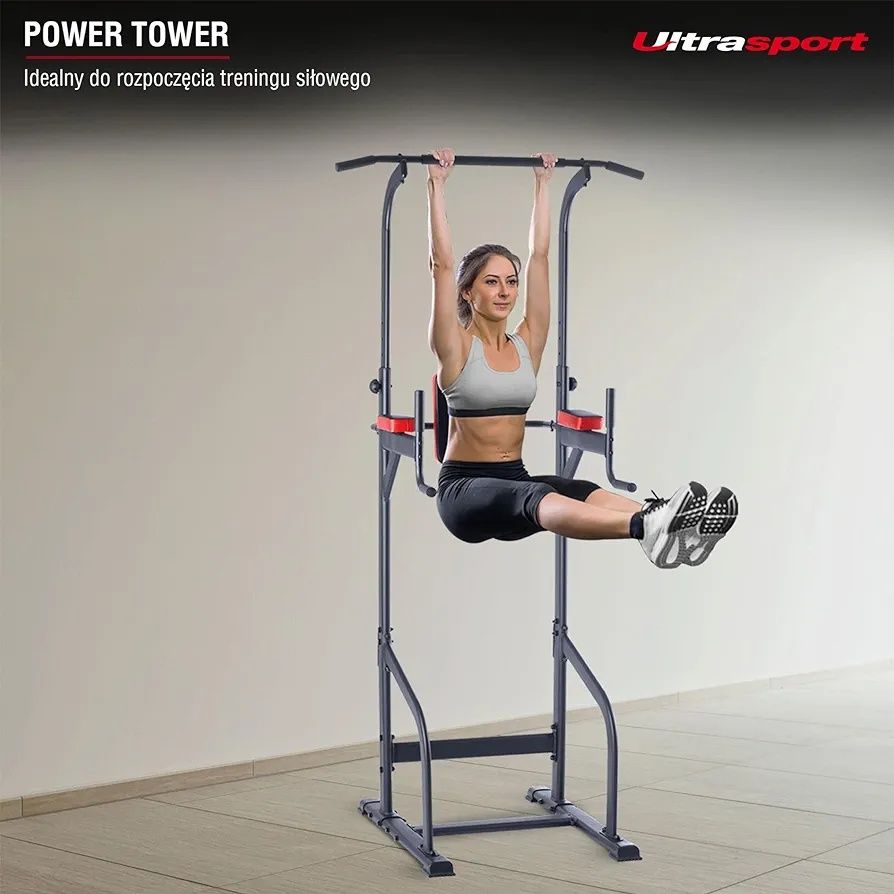 Ultrasport power tower stacja do podciągania dipów wieża fitness