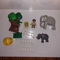 Klocki Lego Duplo 2 słonie drzewo ludzik ZOO trawa płotki beczka