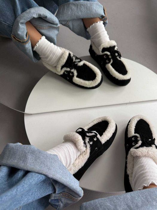 Жіночі зимові лофери Miu Loafers Winter Black з хутром (чорні) M007