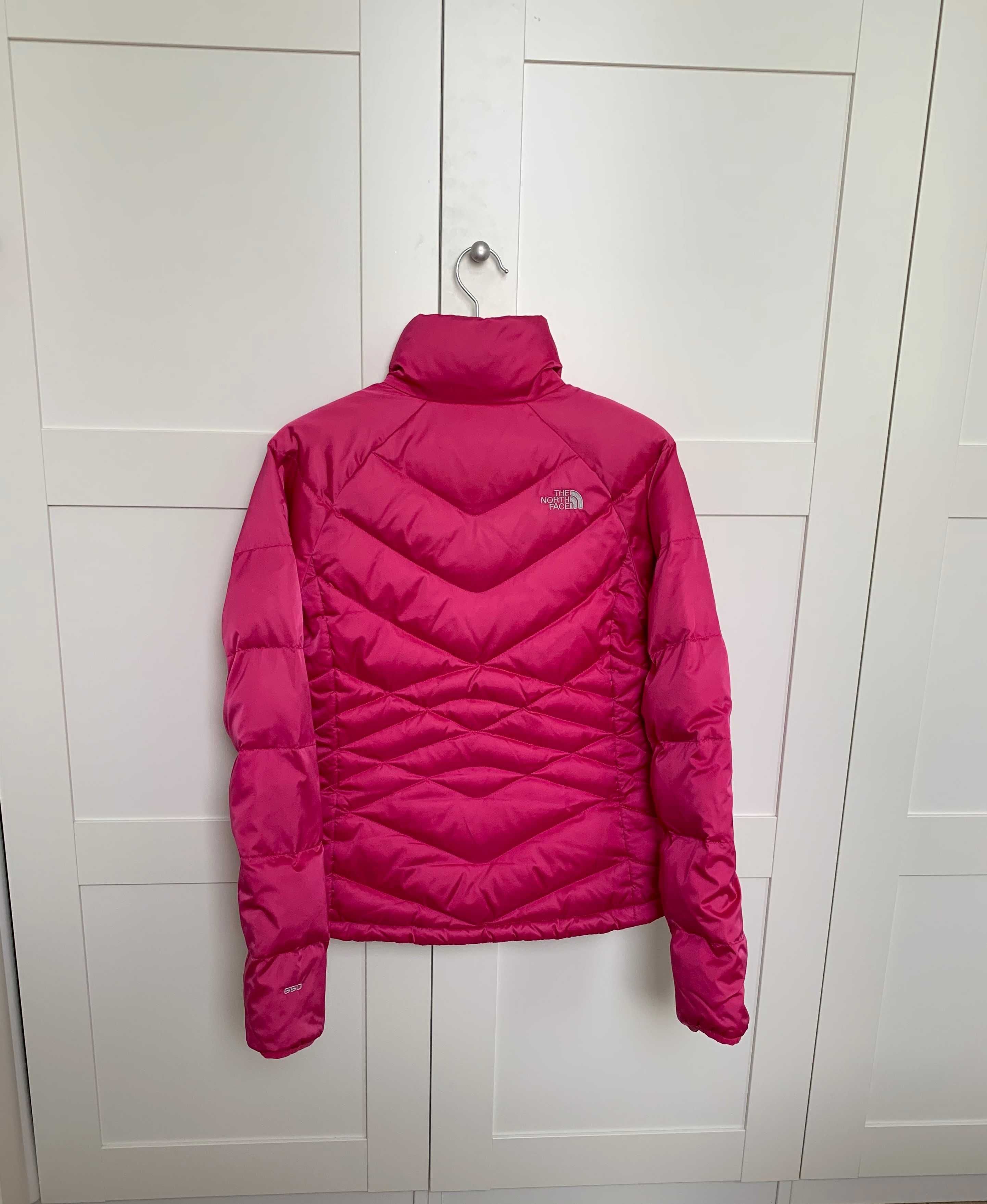 Różowa neonowa pikowana kurtka puchowa The North Face S